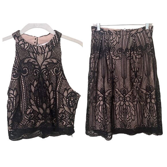 NEW FRANCESCAS Black Lace 2 Piece Crop Top & Skirt Set Small Victorian Pattern - Picture 1 of 16